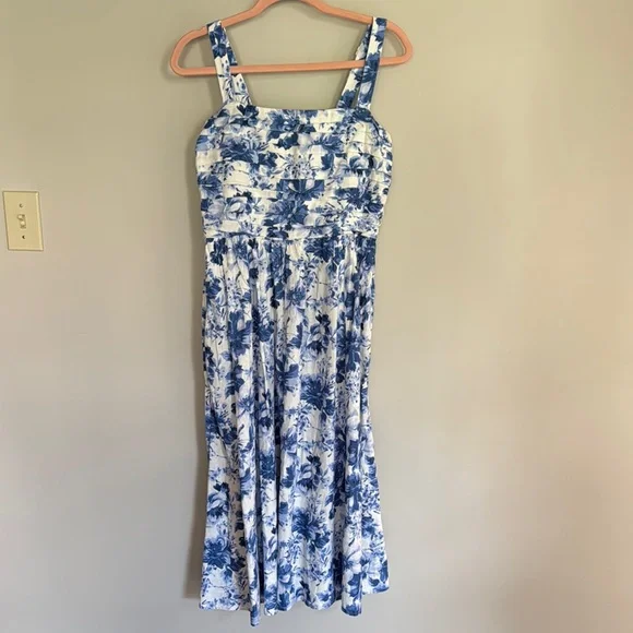 Abercrombie & Fitch | Dresses | Abercrombie Fitch Emerson Floral Print Midi  Dress In Blue And White | Poshmark